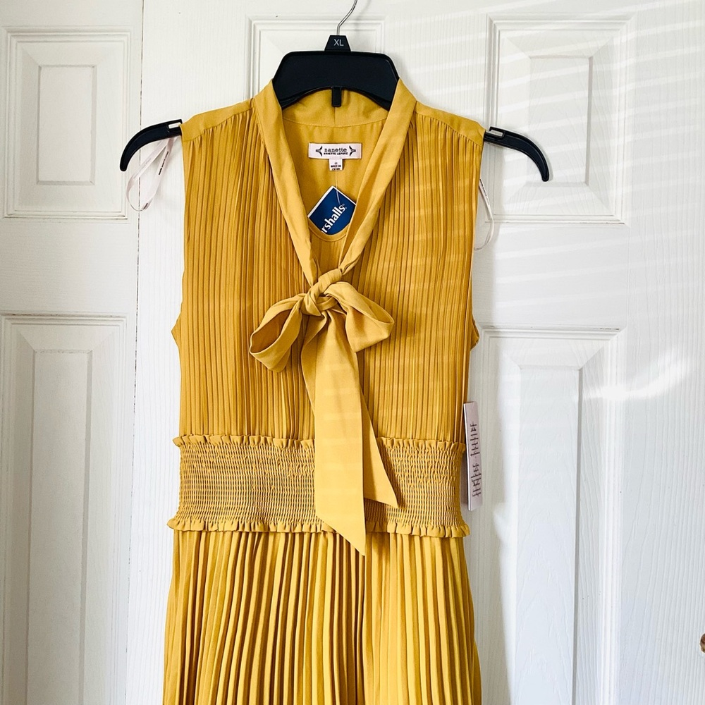 Nanette Lepore NWT Yellow  Pleated Chevron Midi Dress Size 2 - Picture 3 of 10